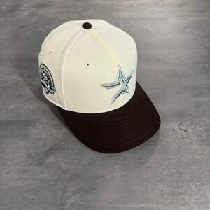 Hat Club Houston Astros New Era Hat 7 1/8 59FIFTY Off White Brown Metallic Blue
